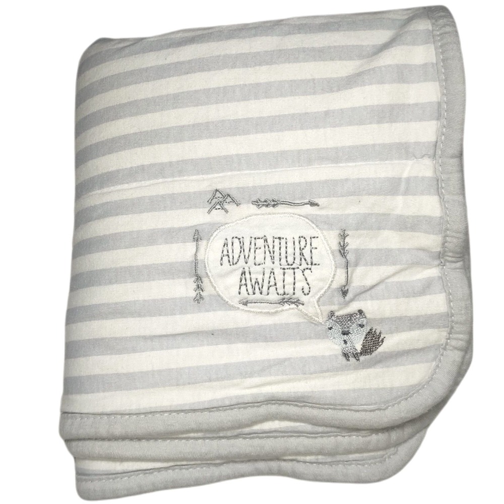 Gerber Organics Adventure Awaits Striped Blanket Gray White Cotton Baby Lovey